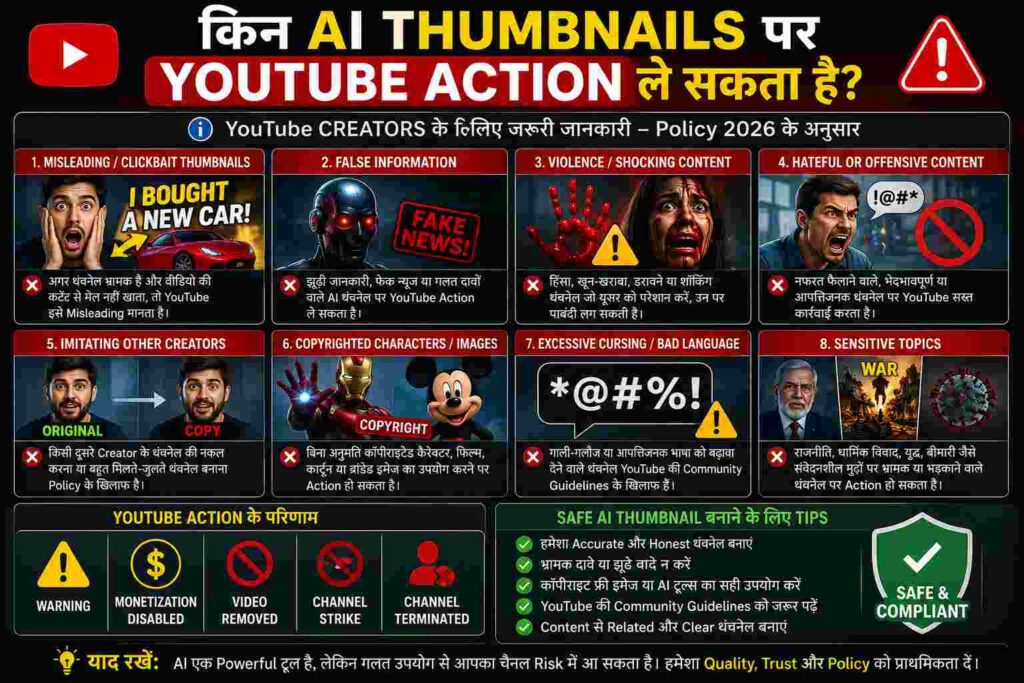 किन AI Thumbnails पर YouTube Action ले सकता है?